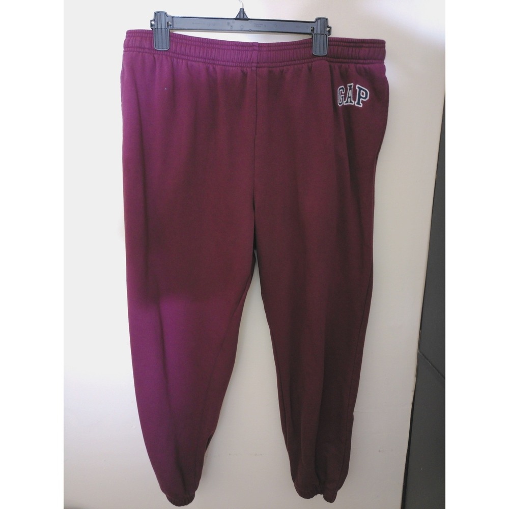 Gap Joggers Mens XL Burgundy Maroon Fleece Logo Sweatpants Athletic Casual